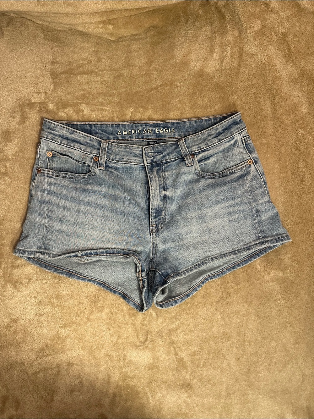 American Eagle Outfitters Light Blue Washed Denim High-Rise Cutoff Shorts